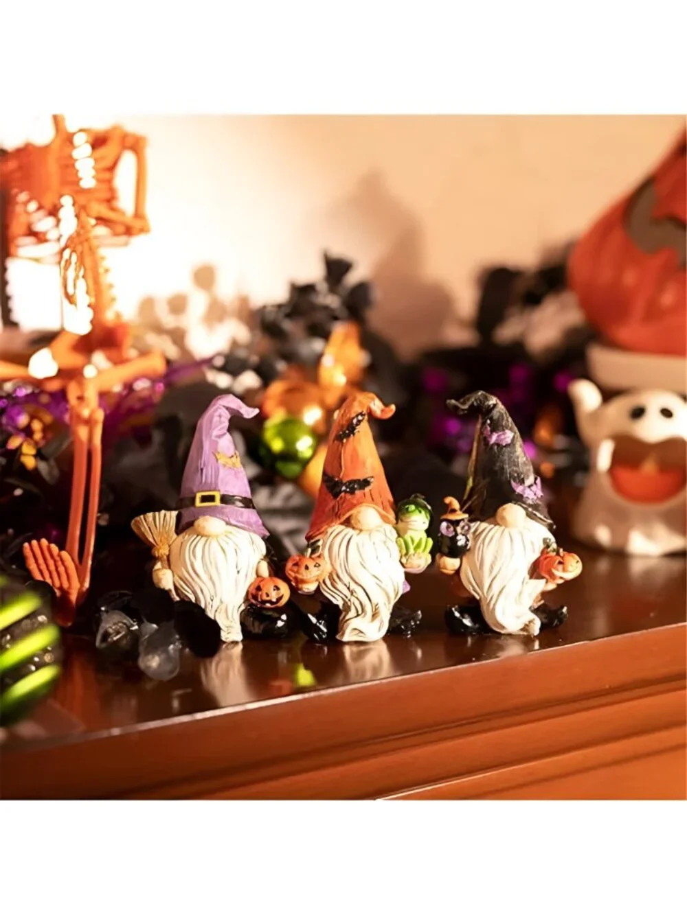 Gnomes Halloween Decorations Indoor, 3 Pcs Resin Gnome Decor for